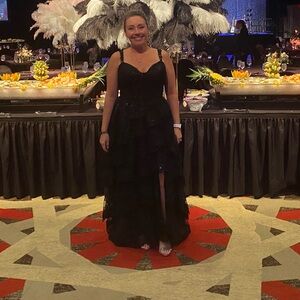 Gorgeous Bella & Boom black lace with sparkle formal gown.